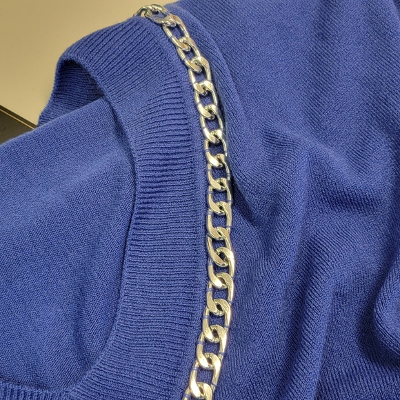 DG2 by Diane Women's Lux Knit Chain Trim V-Neck Sweater Blue Size 2X - Picture 3 of 6